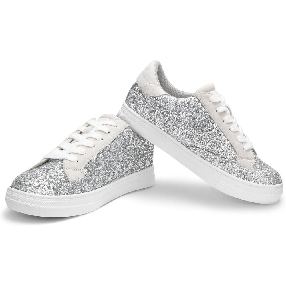 Womens Silver Rhinestone Glitter Star Low Top Comfortable Walking Sneakers Shoes - Picture 6 of 6